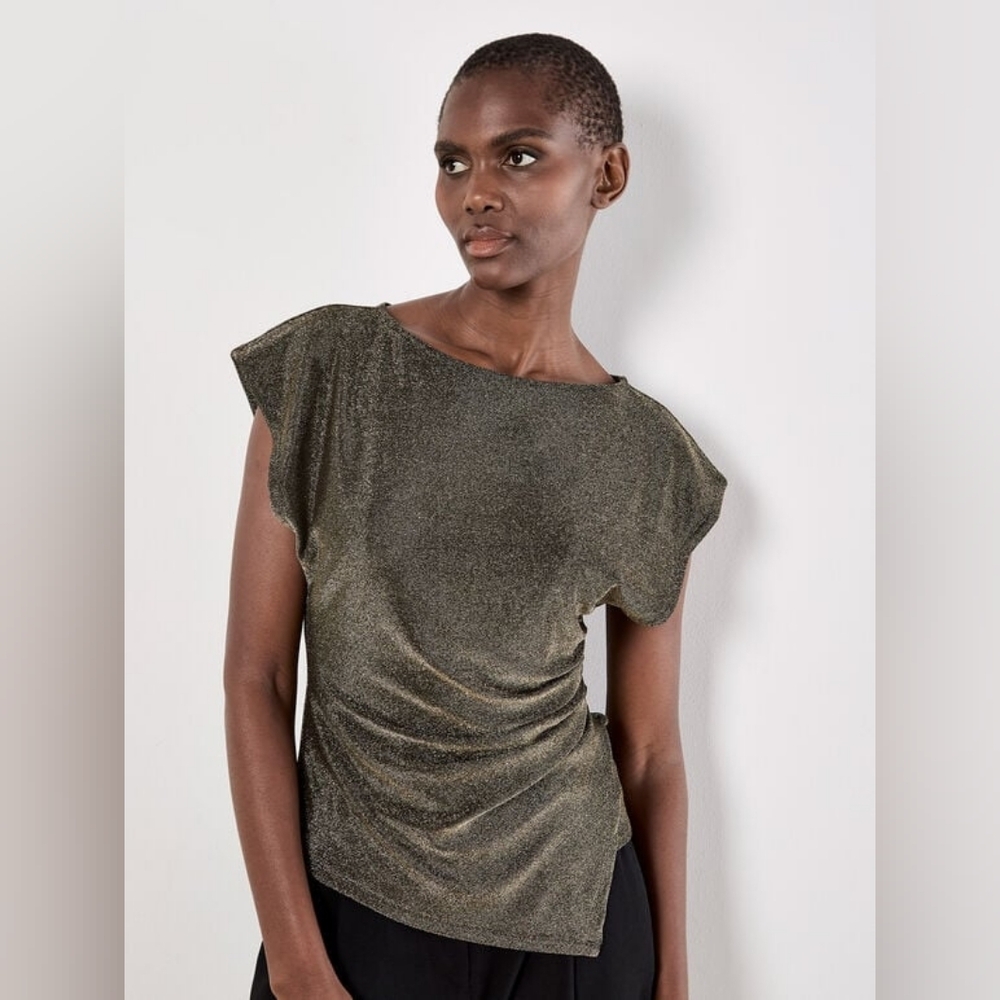 Gold Sparkle Side Ruched Wrap Top